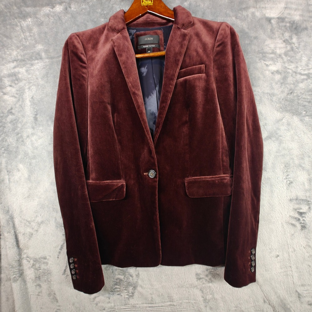 J.Crew Regent Blazer Burgundy Velvet Single Button Jacket Size 6T Tall
